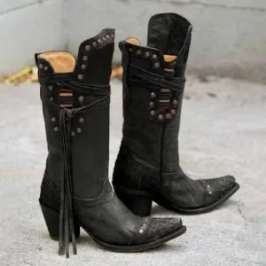 CORRAL Black Leather High Low Rocker Chic Moto Cowboy Boots Rivets Fish Boots 8