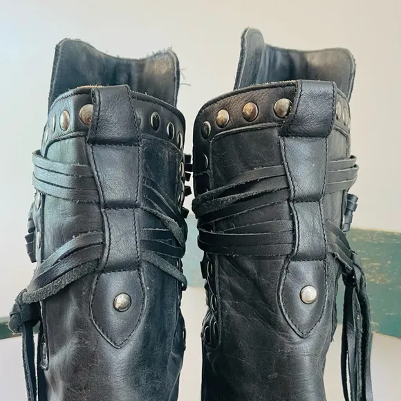 CORRAL Black Leather High Low Rocker Chic Moto Cowboy Boots Rivets Fish Boots 8