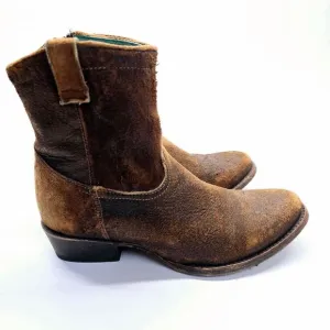 Corral Brown Suede Leather Western Ankle Boots Women's 10 Stacked Heel Burnished