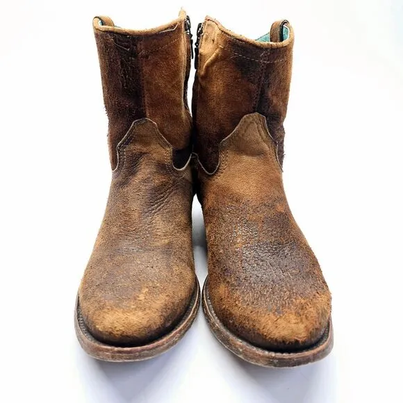Corral Brown Suede Leather Western Ankle Boots Women's 10 Stacked Heel Burnished