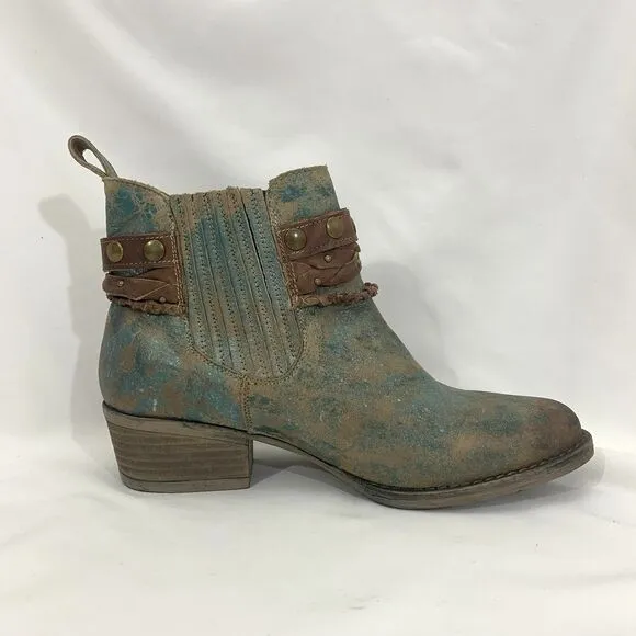 Corral Circle G Womens Sz 8.5 Green Harness Studded Western Cowgirl Ankle Boots
