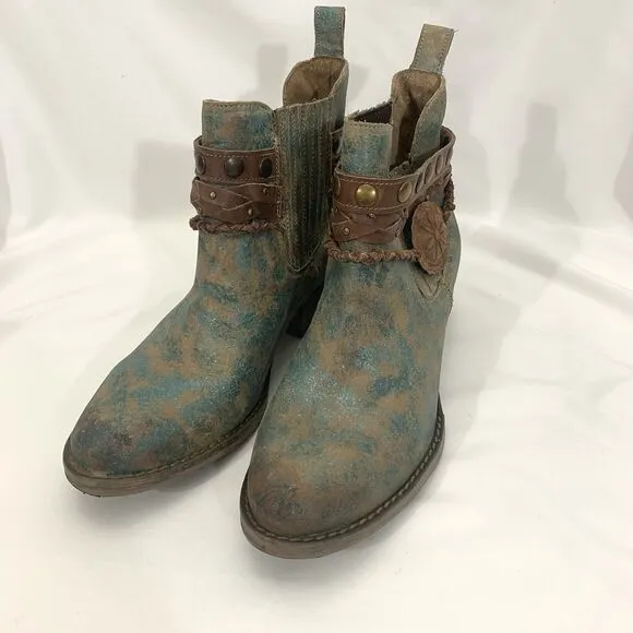 Corral Circle G Womens Sz 8.5 Green Harness Studded Western Cowgirl Ankle Boots