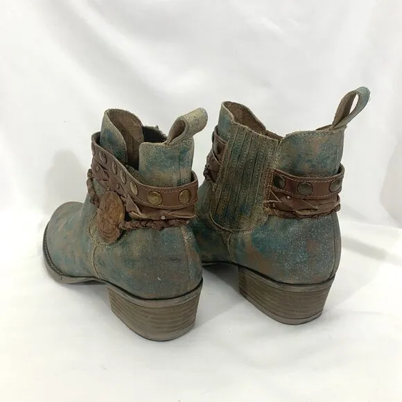 Corral Circle G Womens Sz 8.5 Green Harness Studded Western Cowgirl Ankle Boots