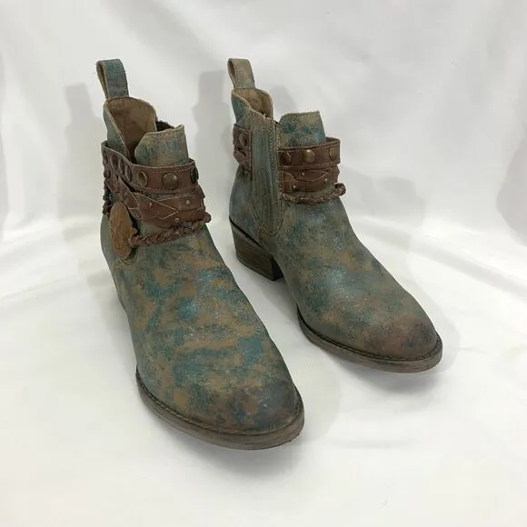 Corral Circle G Womens Sz 8.5 Green Harness Studded Western Cowgirl Ankle Boots