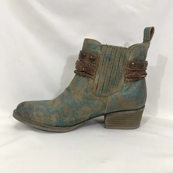 Corral Circle G Womens Sz 8.5 Green Harness Studded Western Cowgirl Ankle Boots
