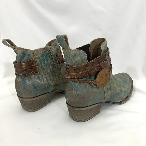 Corral Circle G Womens Sz 8.5 Green Harness Studded Western Cowgirl Ankle Boots