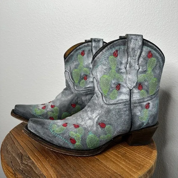 Corral Nopal Cactus Embroidered Leather Snip Toe Western Boots Women's Size 5
