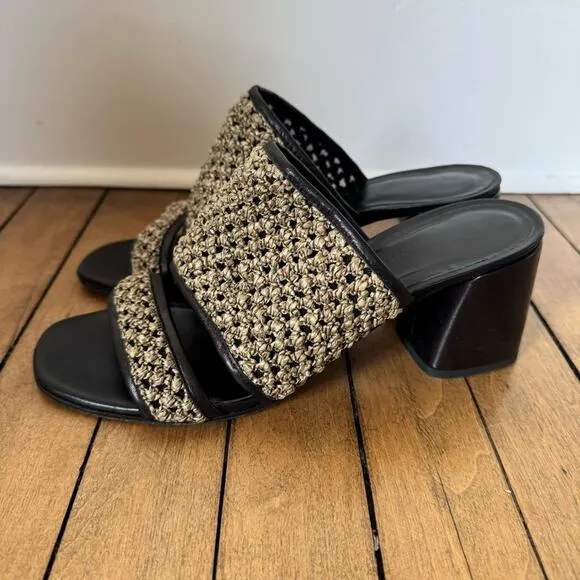 Creatures of Comfort Malu Crochet Raffia Block Heel Leather Slide Sandals 40 / 9