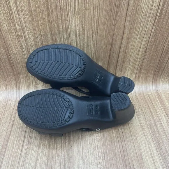 Crocs Cyprus Sandals Black Strappy Heel Platform Rubber Shoes Women's Size 10