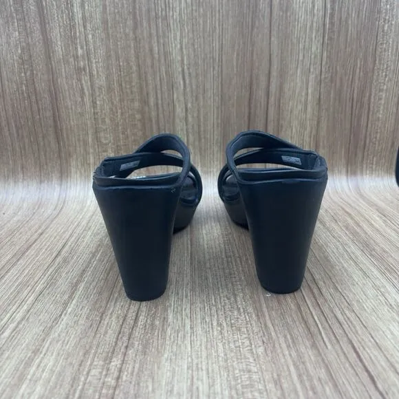 Crocs Cyprus Sandals Black Strappy Heel Platform Rubber Shoes Women's Size 10