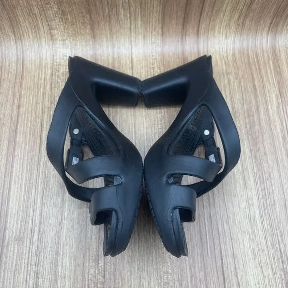 Crocs Cyprus Sandals Black Strappy Heel Platform Rubber Shoes Women's Size 10