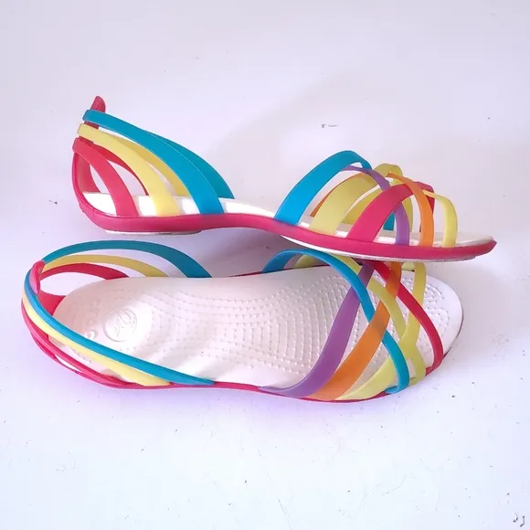 Crocs Huarache Rainbow Strappy Jelly Flat Sandals Size 7