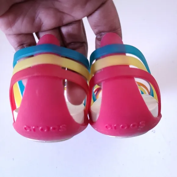 Crocs Huarache Rainbow Strappy Jelly Flat Sandals Size 7
