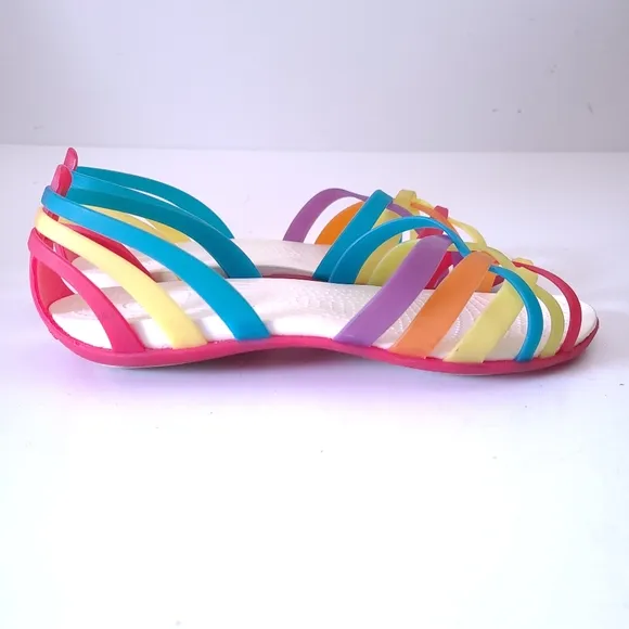 Crocs Huarache Rainbow Strappy Jelly Flat Sandals Size 7