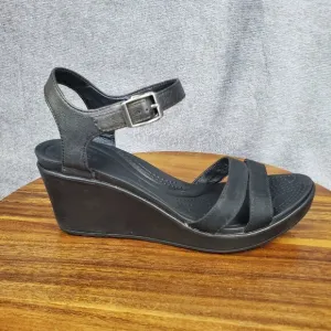 Crocs Leigh II Sandals Women's 10 Black Open Toe Ankle Strap Comfort Wedges