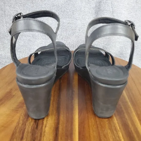 Crocs Leigh II Sandals Women's 10 Black Open Toe Ankle Strap Comfort Wedges