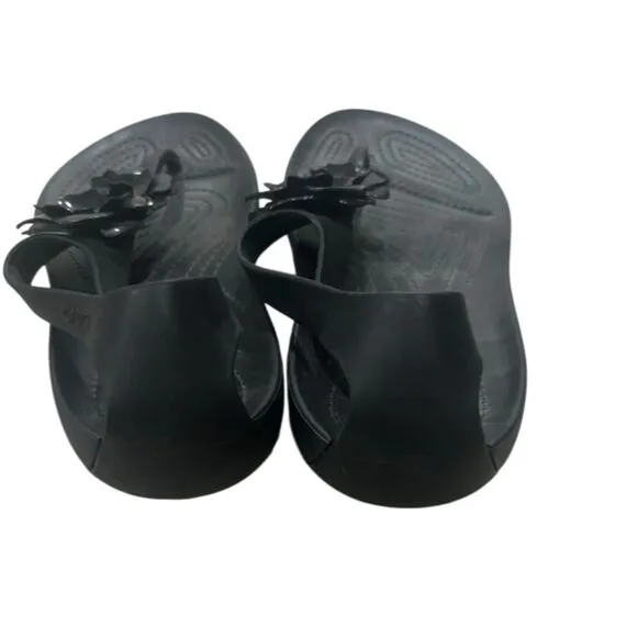 Crocs Serena Embellish Floral Thong  Flip Flop Sandals Black Comfort Sz 7 Womens