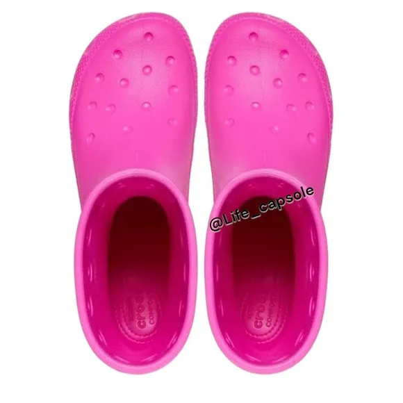 Crocs Size 9c Girls Pink Rain‎ Boots Rubber Round Toe Pull On Mid Calf Comfort