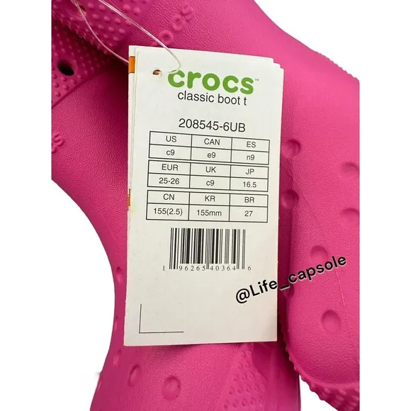 Crocs Size 9c Girls Pink Rain‎ Boots Rubber Round Toe Pull On Mid Calf Comfort