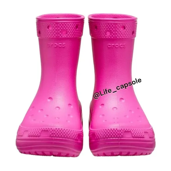 Crocs Size 9c Girls Pink Rain‎ Boots Rubber Round Toe Pull On Mid Calf Comfort