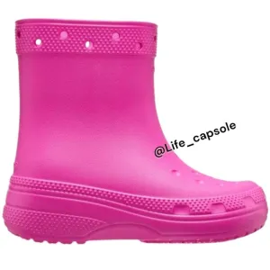 Crocs Size 9c Girls Pink Rain‎ Boots Rubber Round Toe Pull On Mid Calf Comfort