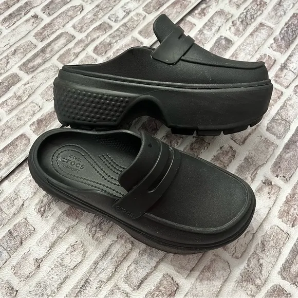 Crocs Stomp Loafers Unisex Adult Womens 6 Men’s 4 Black Chunky Platform Y2K