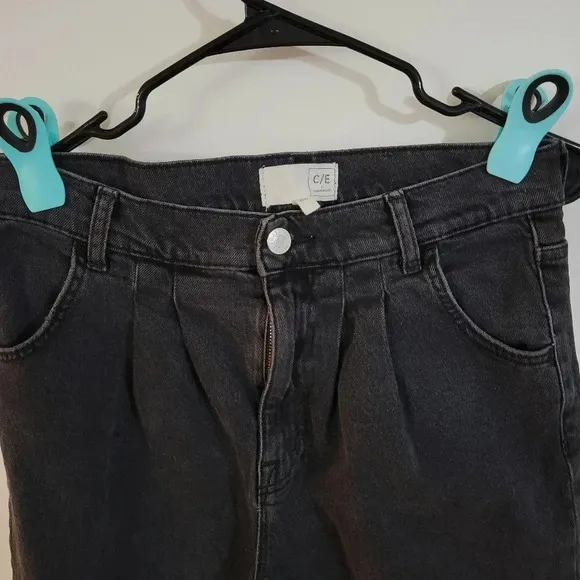Current Elliot Women’s Washed Black Pleated High-Rise Tapered Denim Jeans |Sz 29