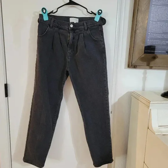 Current Elliot Women’s Washed Black Pleated High-Rise Tapered Denim Jeans |Sz 29