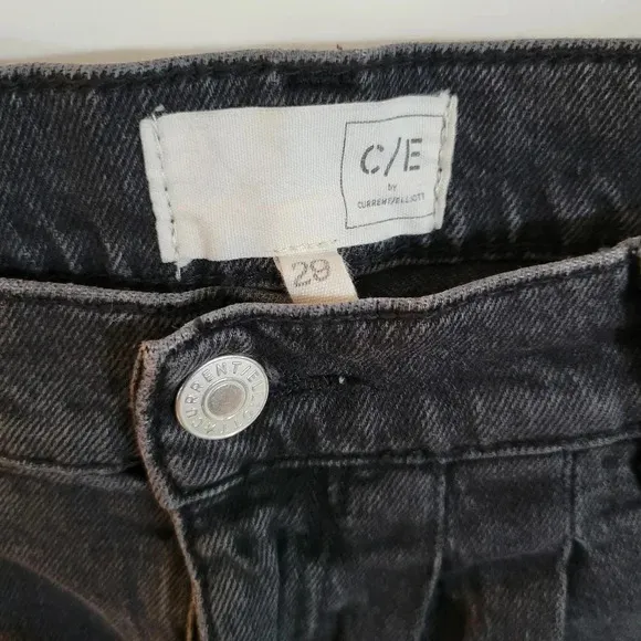 Current Elliot Women’s Washed Black Pleated High-Rise Tapered Denim Jeans |Sz 29