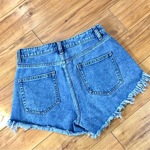 Cut off denim mom jean shorts button up high hi rise blue 4 small
