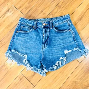 Cut off denim mom jean shorts button up high hi rise blue 4 small