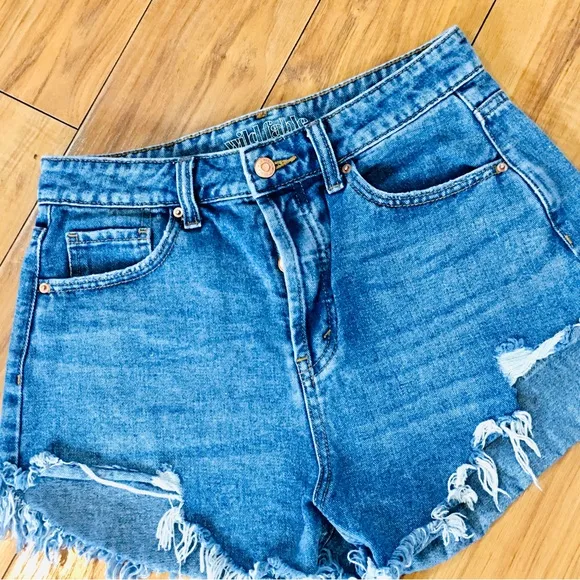 Cut off denim mom jean shorts button up high hi rise blue 4 small