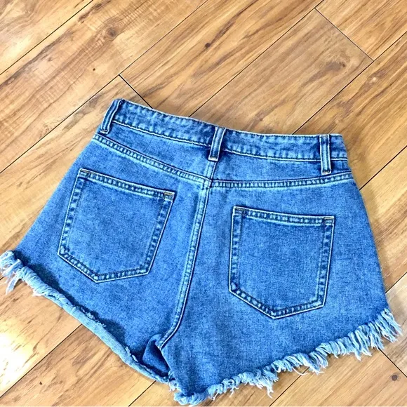 Cut off denim mom jean shorts button up high hi rise blue 4 small