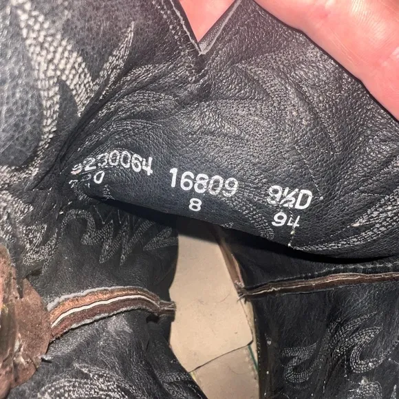 DAN POST Cowboy Western Boots Mens 9 1/2 D 16809 Leather Black Brown Embroidery