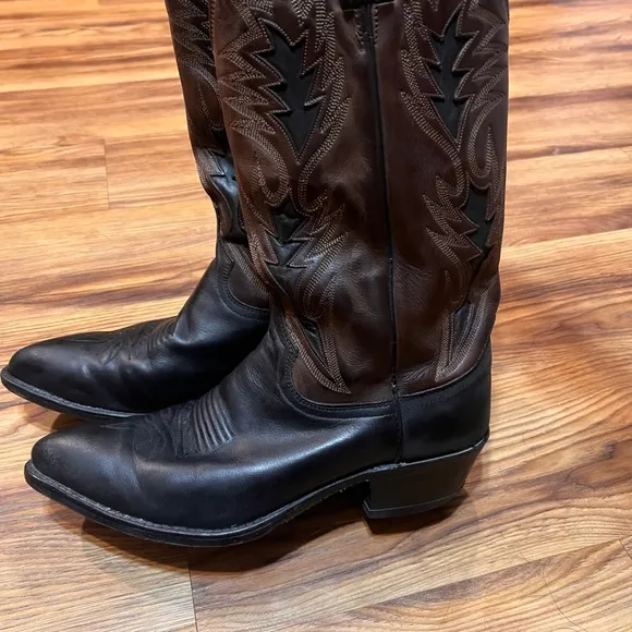 DAN POST Cowboy Western Boots Mens 9 1/2 D 16809 Leather Black Brown Embroidery