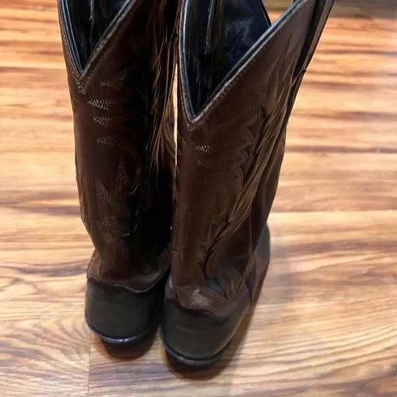 DAN POST Cowboy Western Boots Mens 9 1/2 D 16809 Leather Black Brown Embroidery