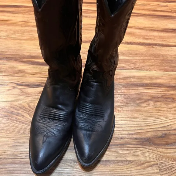 DAN POST Cowboy Western Boots Mens 9 1/2 D 16809 Leather Black Brown Embroidery