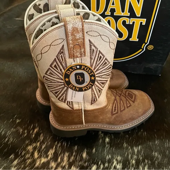 Dan Post Lil' Kite‎ Days Western Cowboy Boots Girls Square Toe Tan White NIB