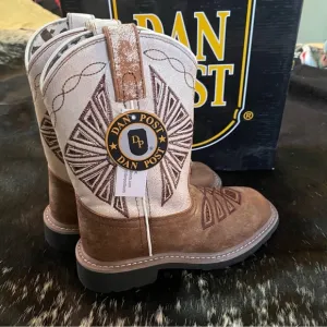Dan Post Lil' Kite‎ Days Western Cowboy Boots Girls Square Toe Tan White NIB