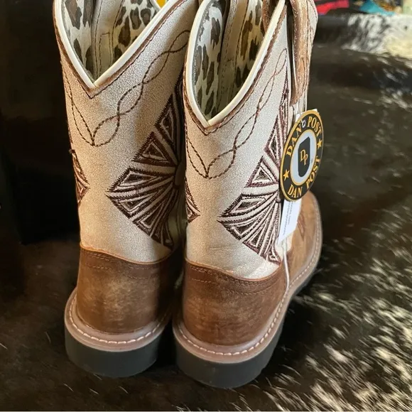 Dan Post Lil' Kite‎ Days Western Cowboy Boots Girls Square Toe Tan White NIB