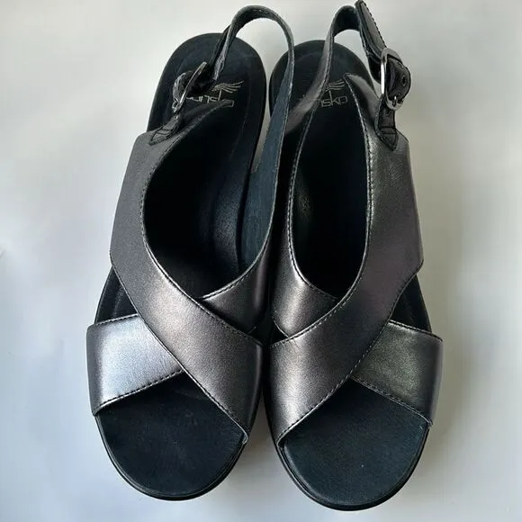 Dansko Jacinda Metallic Silver CrissCross Strappy Slingback Sandals 42  US 11.5