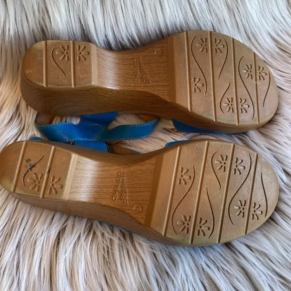 Dansko Joanie Leather Buckle Wedge Sandals Womens Size 11 - 11.5 EU 42 Teal Blue