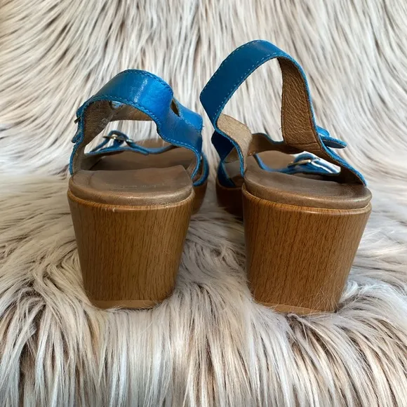 Dansko Joanie Leather Buckle Wedge Sandals Womens Size 11 - 11.5 EU 42 Teal Blue