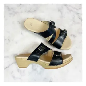 Dansko Karena Black Leather Double Strap Slide Comfort Sandals Sz 39