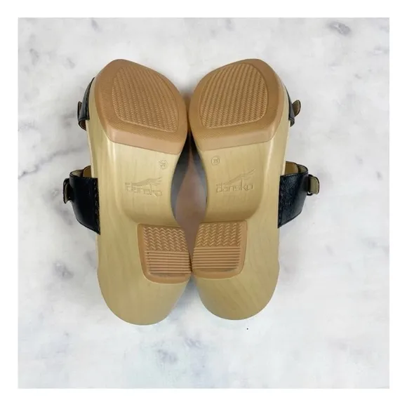 Dansko Karena Black Leather Double Strap Slide Comfort Sandals Sz 39