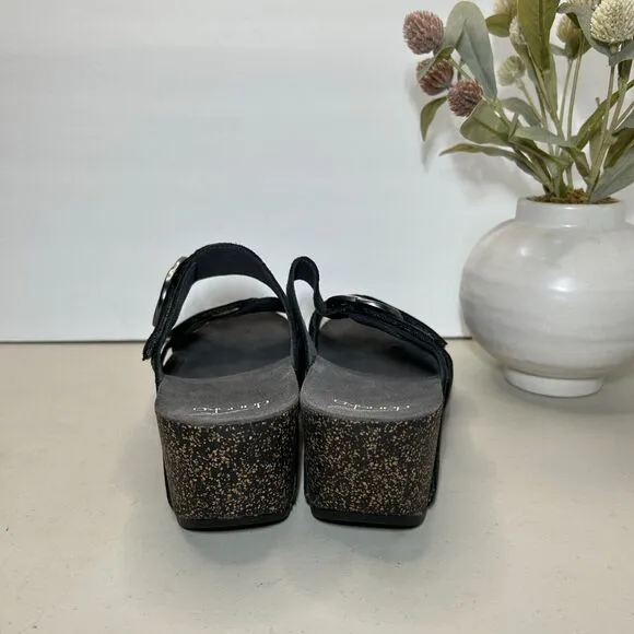 Dansko Leather Susie Wedge Sandals Buckle Black Women EU 42/11.5 Tried on