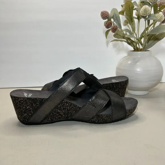 Dansko Leather Susie Wedge Sandals Buckle Black Women EU 42/11.5 Tried on