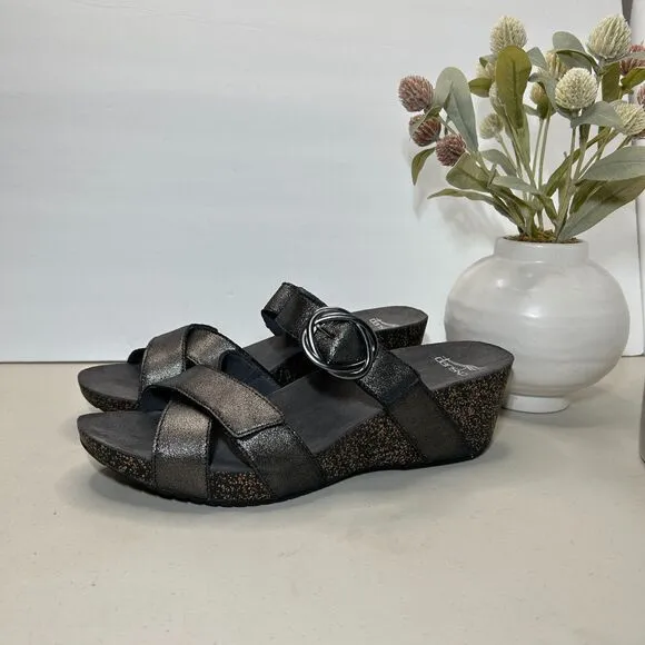 Dansko Leather Susie Wedge Sandals Buckle Black Women EU 42/11.5 Tried on