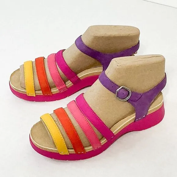 DANSKO NWB Sz 38 Multi Nubuck Leather Milled Roxie Comfort Sandals