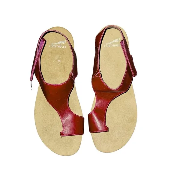 Dansko Reece Womens Size EU 40 US 9 Red Leather Casual Footbed Resort Sandals
